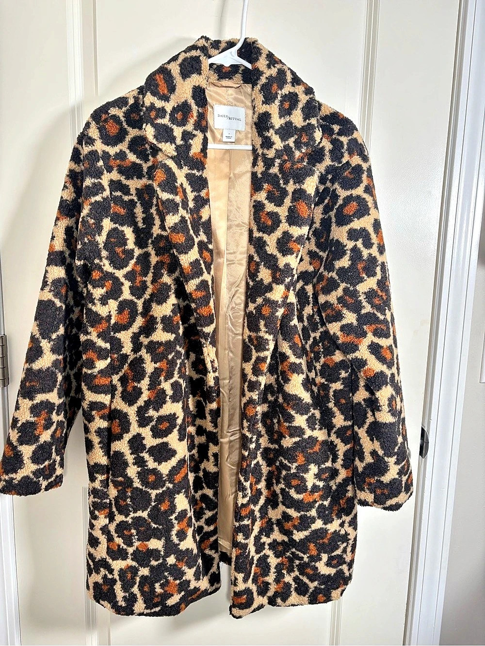 Daily Ritual Leopard Print Faux Sherpa Teddy Coat Small